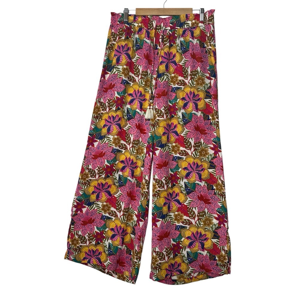 Rose + Olive Floral Wide Leg Pants Women's Size XL Bohemian Boho Relaxed